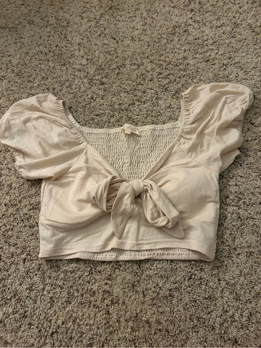 Listicle Cream Tie-Front Puff Sleeve Crop Top